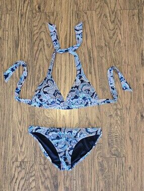 Converse Blue Paisley Halter Bikini Set EUC - Women's Size L